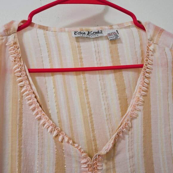 Erica Brooke Coral Beaded Medallion Striped Long Sleeve Top Size 26 - Picture 8 of 13